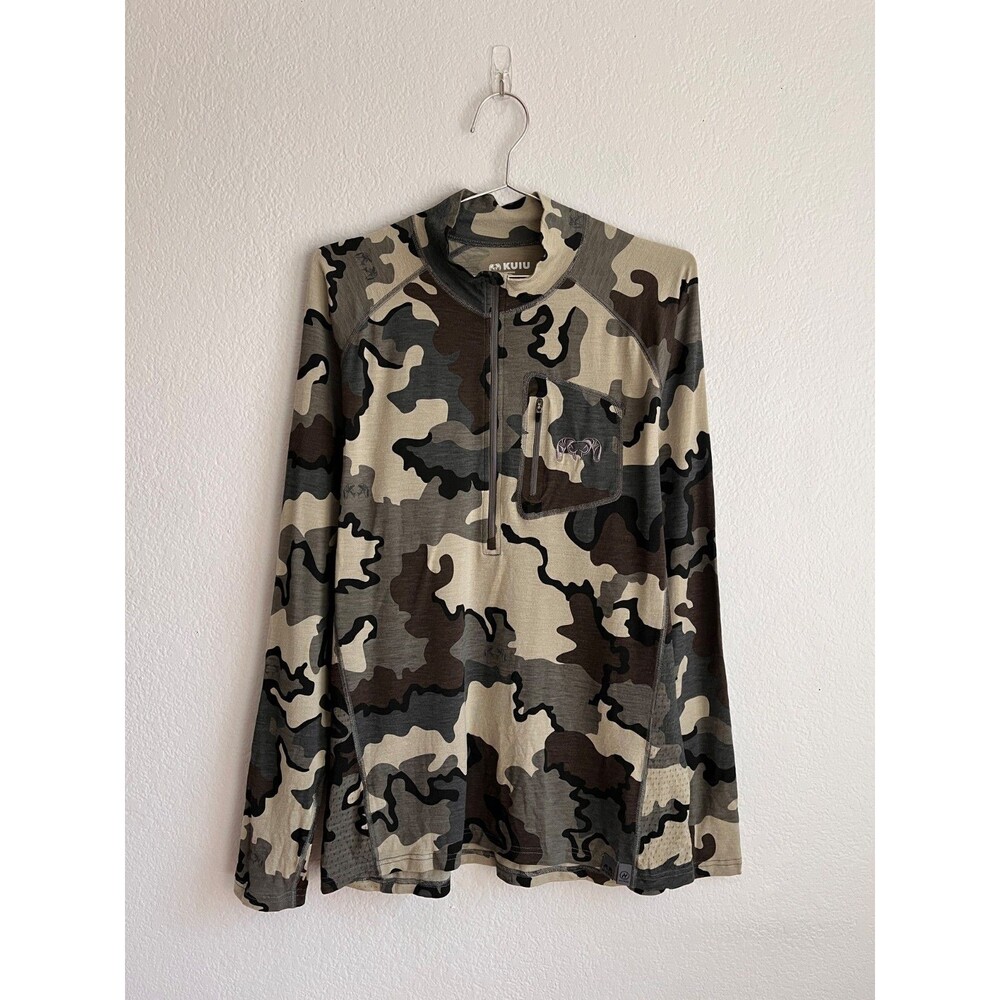 KUIU Men's ULTRA Merino 145 Zip-T Hunting Shirt in Vias Camo Size MEDIUM